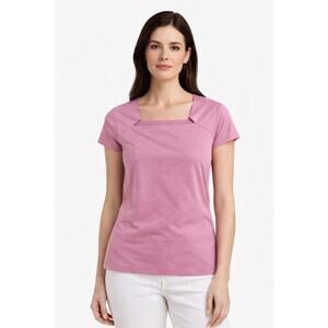 Lafayette 148 Pink Square Neckline Cotton Top